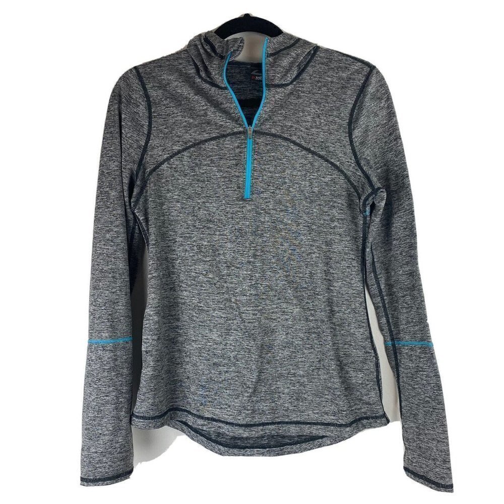 Z By Zella Womens Pullover Jacket Size M Gray Blue Space Dyed Heathered 1/4 Zip